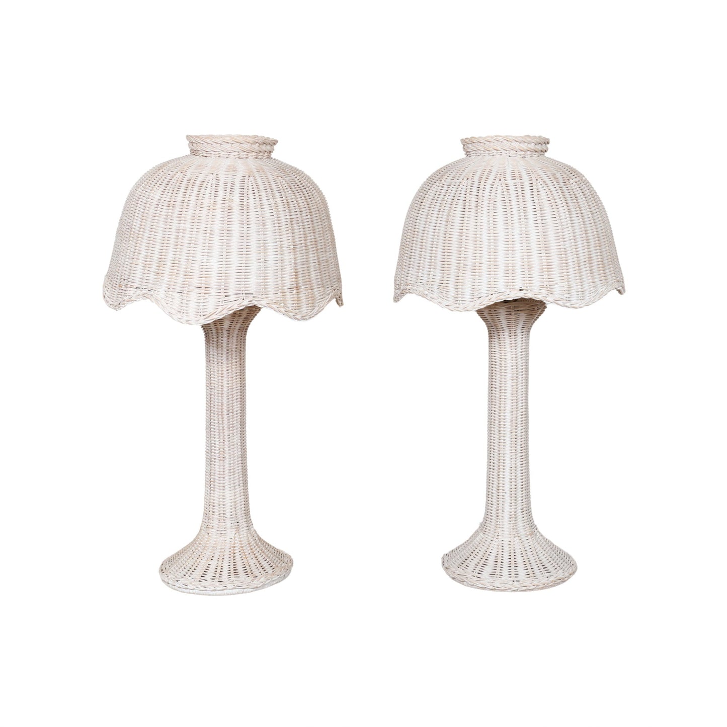 Pair of Vintage Scalloped Wicker Lamps
