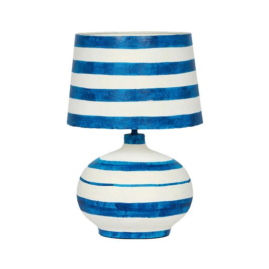 Positano Blue Striped Papier Mache Table Lamp